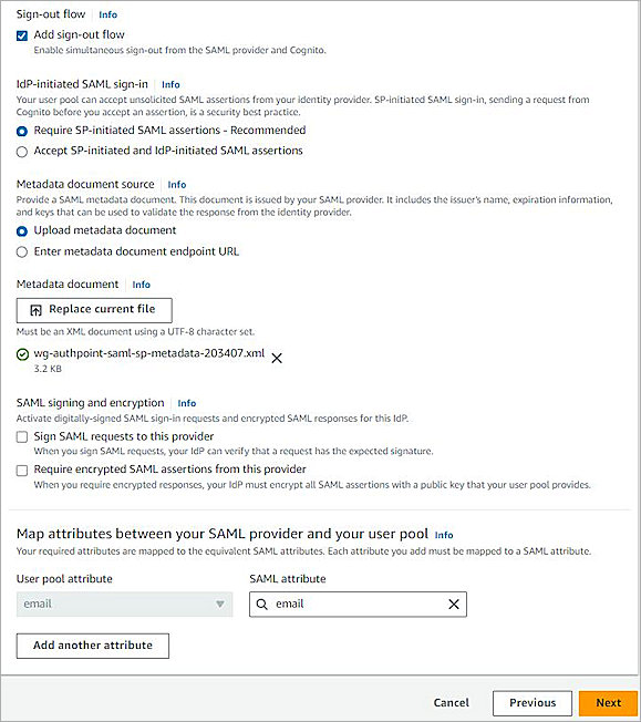 Screenshot of configure SAML attribute.